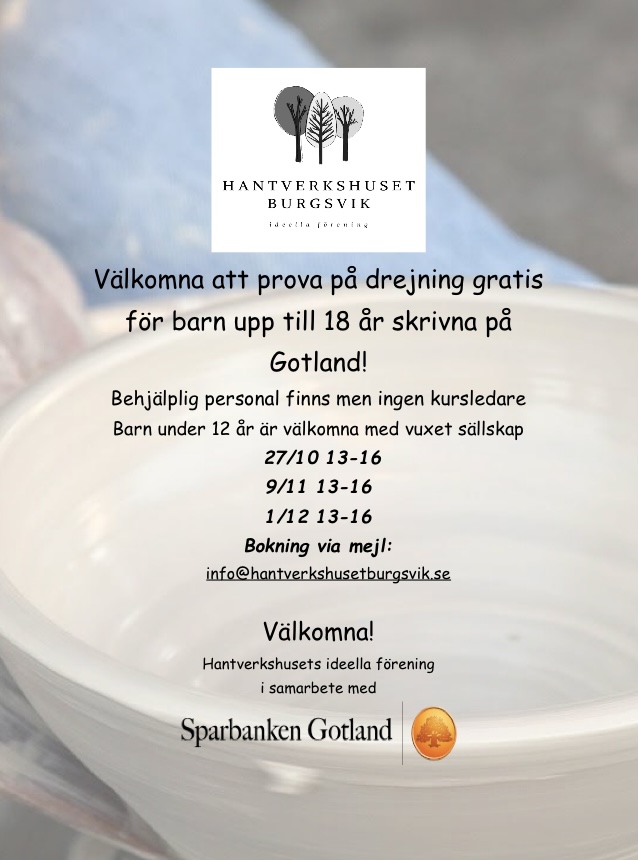 Söndag 1/12 – Gratis drejning för barn upp till 18 år, skrivna på Gotland. I samarbete med Sparbanken Gotland.