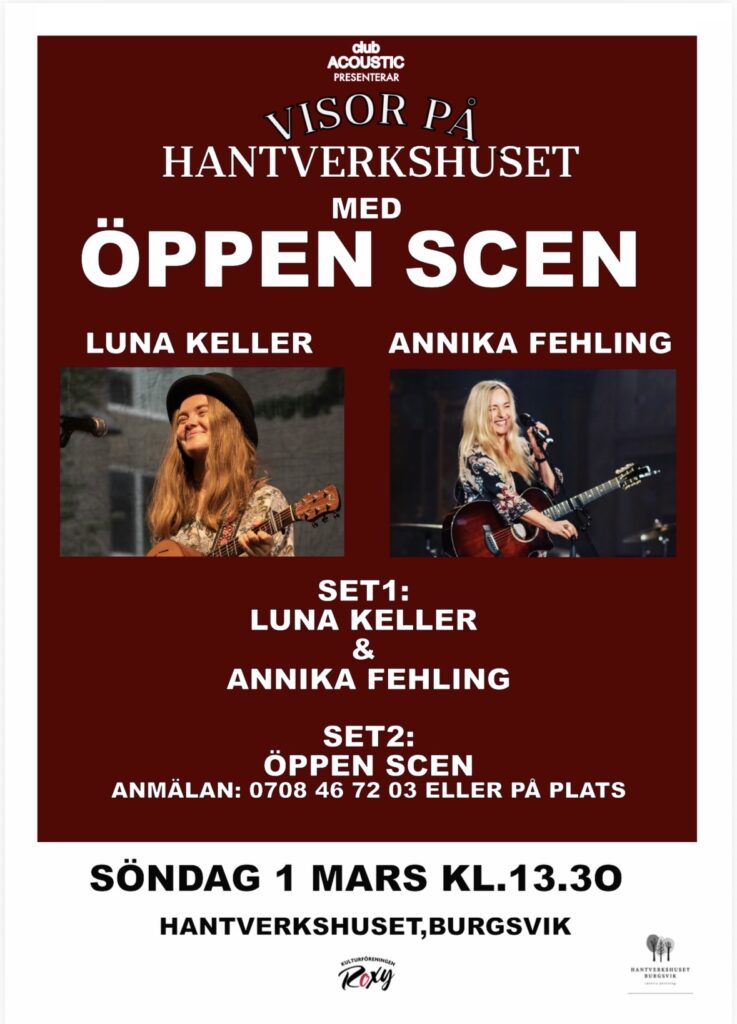 Visor med Luna Keller & Annika Fehling, öppen scen - Ideella föreningen Hantverkshuset Burgsvik